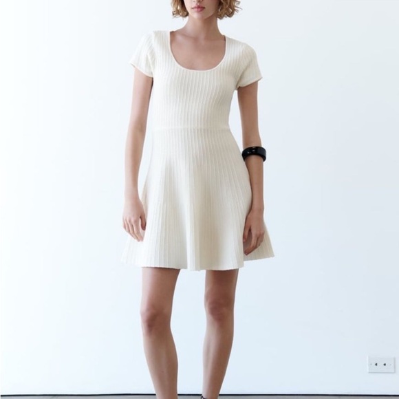 Zara Knit Mini Skater Dress White S - Picture 1 of 4